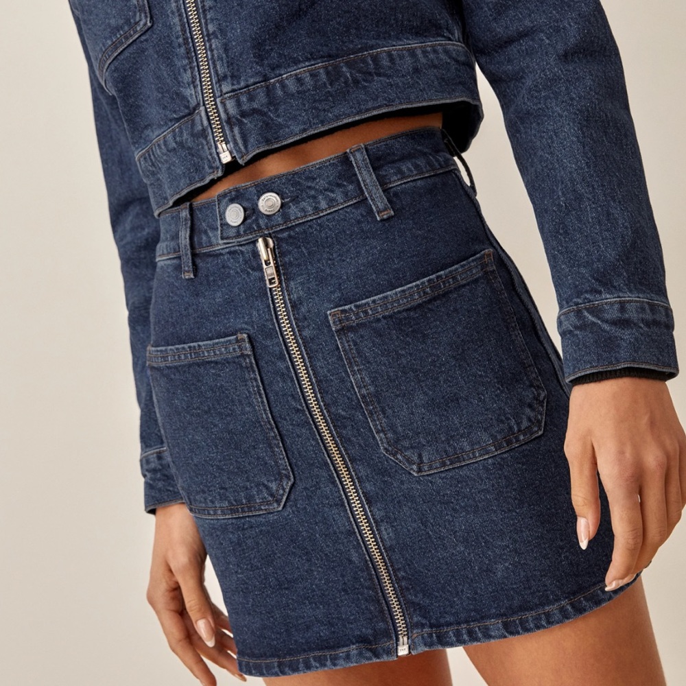 Reformation Anna Patch Pocket Denim Mini Skirt in Amani NWT 26”